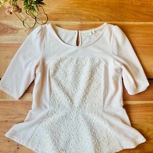 ANTHROPOLOGIE Deletta Elegant Cream Peplum Top